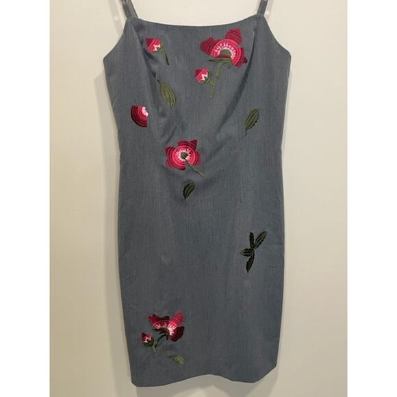 Emboroidered Modern Floral Gray Dress Spaghetti Strap Women's Sz 6 - Picture 1 of 8